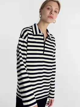 Джемпер женский в черно-молочную полоску