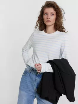 Джемпер женский белый в бело-голубую полоску