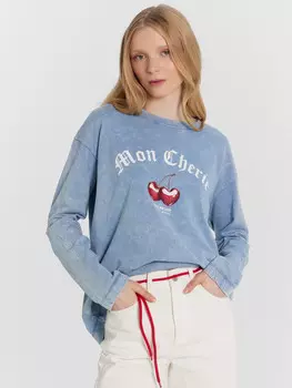 Джемпер женский голубой с принтом