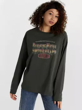 Джемпер женский хаки с принтом и надписью