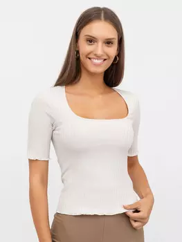 Джемпер женский из полотна в рубчик молочного цвета