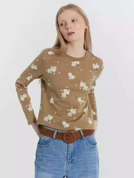 Джемпер женский коричневый с цветочным принтом