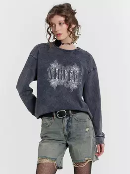 Джемпер женский серый с принтом и надписью