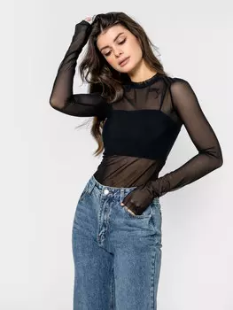 Джемпер женский в черном цвете из сетки