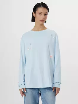Джемпер женский в голубом цвете с печатью