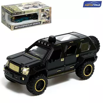 Джип металлический, 1:24, открываются двери, капот, багажник, инерция, цвет черный