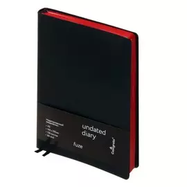 Ежедневник недатированный fuze a5, 136 листов в клетку, кожзам, чёрный, красный срез, 2 ляссе, перфорированные уголки