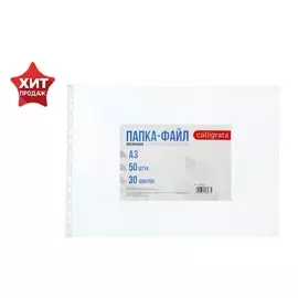 Файл-вкладыш а3, 30 мкм, calligrata, глянцевый, горизонтальный, 50 штук