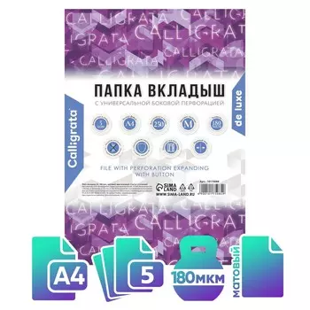 Файл-вкладыш а4, 180 мкм, calligrata, пвх, усиленный, с расширением и клапаном. матовый, 5 штук