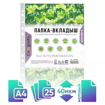 Файл-вкладыш а4, 40 мкм, calligrata, матовый, вертикальный, 25 штук