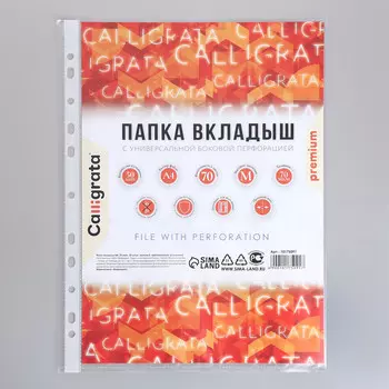 Файл-вкладыш а4, 70 мкм, calligrata, плотный, матовый, вертикальный, 50 штук
