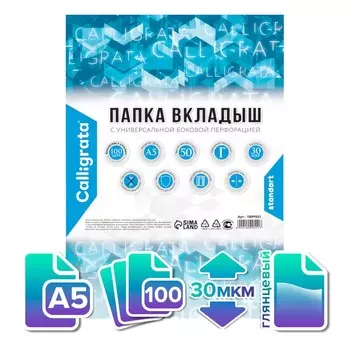 Файл-вкладыш а5, 30 мкм, calligrata, глянцевый, горизонтальная ориентация, 100 штук