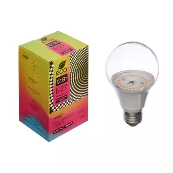 Фитолампа для растений luazon lighting, светодиодная, а60, e27, 12 вт, ip44, 220 в, 270°, мультиспектральная