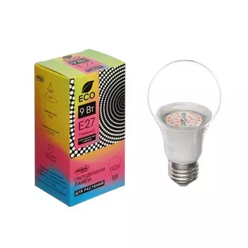 Фитолампа для растений luazon lighting, светодиодная, а60, e27, 9 вт, ip44, 220 в, 270°, мультиспектральная