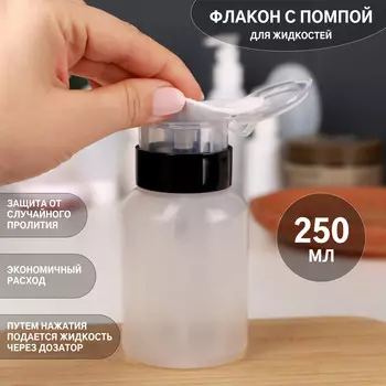 Флакон с помпой, 250 мл, цвет черный/прозрачный