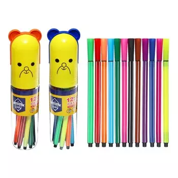 Фломастеры 12 цветов, в тубусе, полоски,