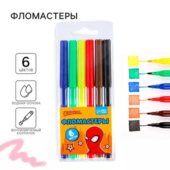Фломастеры, 6 цветов, человек-паук