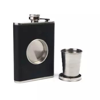 Фляжка, 240 мл, со складным стаканом 50 мл, нержвеющая сталь, черная