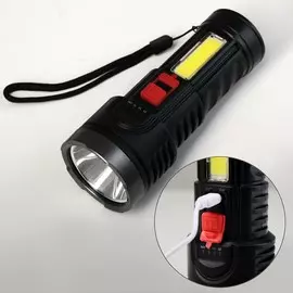 Фонарь ручной аккумуляторный, 1.5 и 3 вт, 1200 мач, usb, cob, 4 режима, 14 х 5.5 см