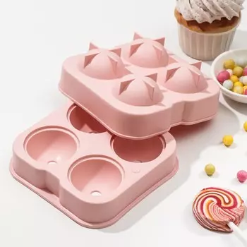 Форма для льда доляна, пластик, 125 см, 4 ячейки, розовая