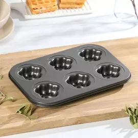 Форма для выпечки доляна cute, 26×18,5×3 см, 6 ячеек, кошачьи лапки, антипригарное покрытие, цвет чёрный