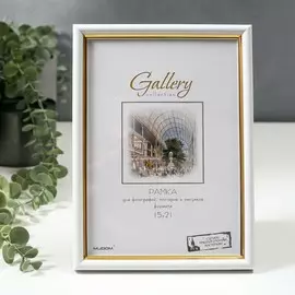 Фоторамка пластик gallery 15х21 см, 636461 белый с золотом (пластиковый экран)