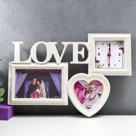 Фоторамка-коллаж на 2 фото, с настенными часами