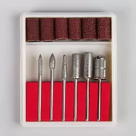 Фрезы с алмазным напылением, с насадками для педикюра, в пластиковом органайзере, 12 шт