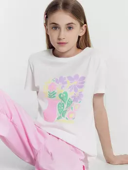 Футболка для девочек белая с печатью
