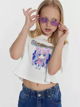 Футболка для девочек белая с принтом в виде аниме