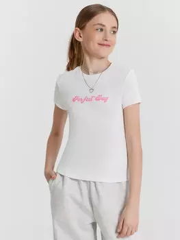 Футболка для девочек белая с принтом в виде надписи