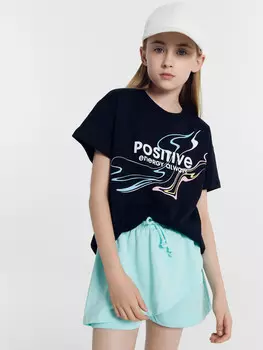 Футболка для девочек черная с печатью