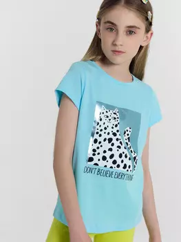 Футболка для девочек голубая с печатью