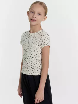 Футболка для девочек кремовая с принтом