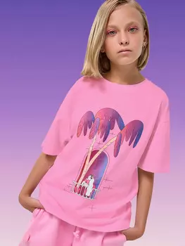 Футболка для девочек розовая с печатью