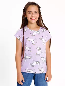 Футболка для девочек сиреневая с принтом