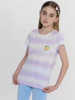 Футболка для девочек сиреневая в технике тай-дай
