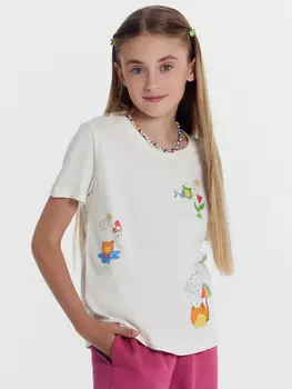 Футболка для девочек светло-молочная с печатью
