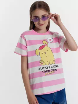 Футболка для девочек в бело-розовую полоску
