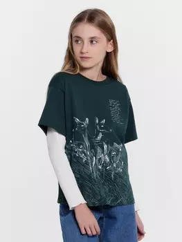Футболка для девочек зеленая с принтом