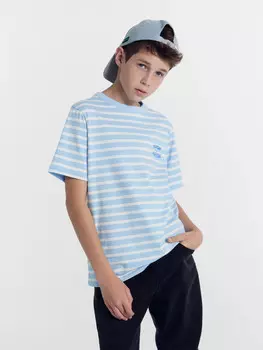 Футболка для мальчиков белая с голубой полоской