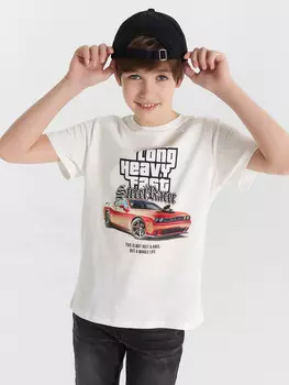 Футболка для мальчиков белая с принтом и надписью