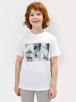 Футболка для мальчиков белая с рисунком и текстом