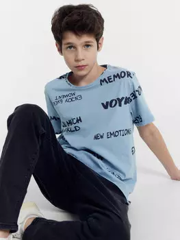 Футболка для мальчиков голубая с принтом
