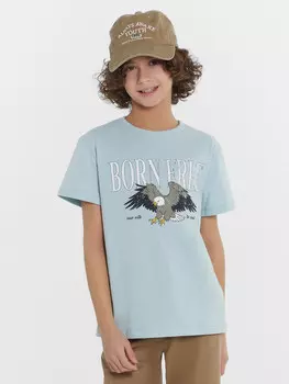 Футболка для мальчиков голубая с принтом и надписью