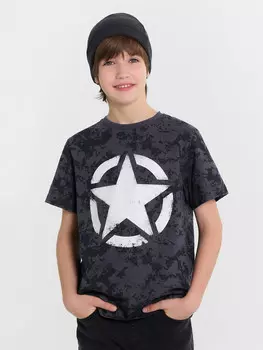 Футболка для мальчиков с принтом в стиле милитари и печатью в виде звезды