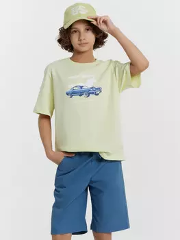 Футболка для мальчиков салатовая с принтом в виде машины