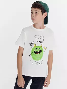 Футболка для мальчиков светло-молочная с печатью