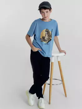 Футболка для мальчиков туманно-голубая с печатью