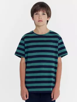 Футболка для мальчиков в зелено-синюю полоску